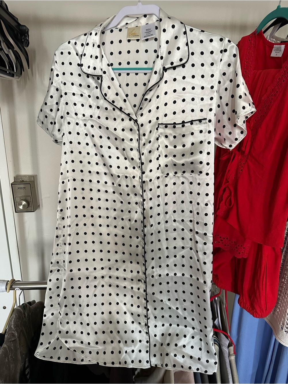 Vintage White and Black Polka Dot Satin Nightshirt